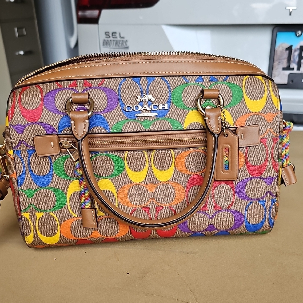 Coach Multicolor Signature Rowan Canvas Bag